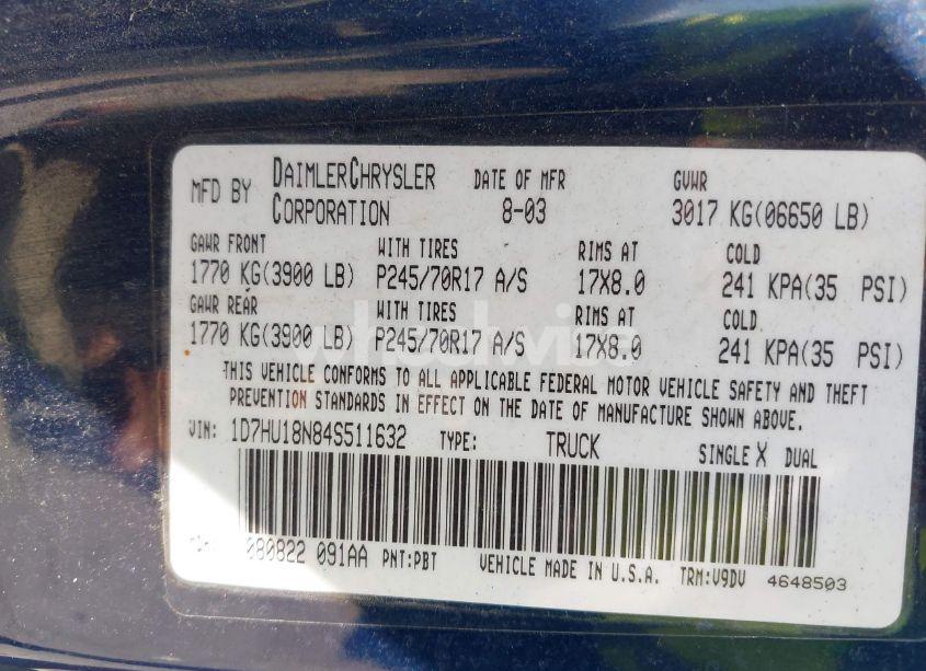 Photo 9 of 2004 Dodge Ram 1500 SLT/LARAMIE (VIN 1D7HU18N84S511632)