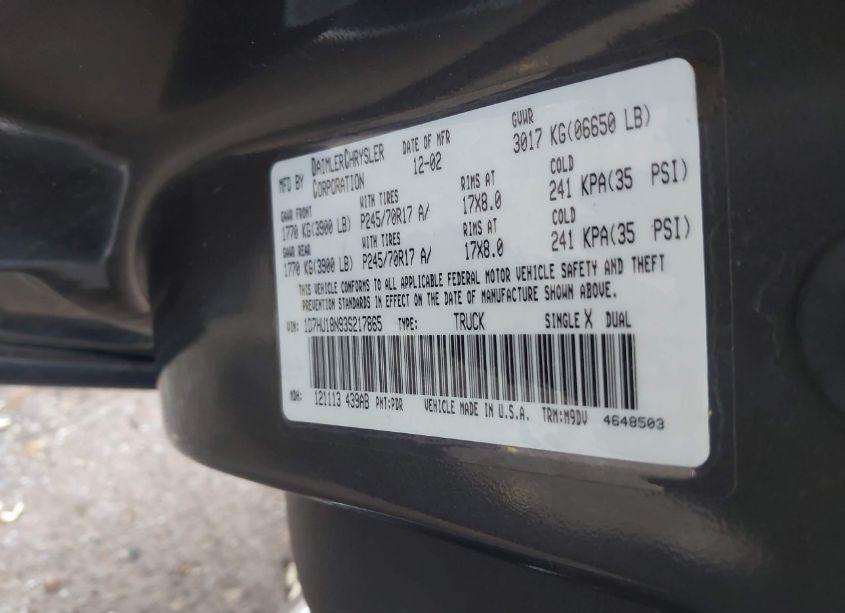 Photo 9 of 2003 Dodge Ram 1500 SLT/LARAMIE/ST (VIN 1D7HU18N93S217865)