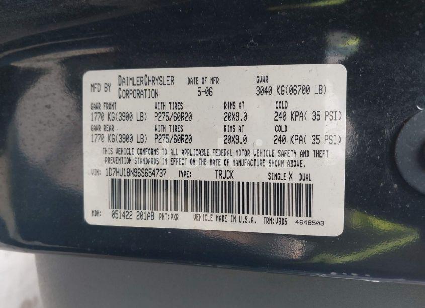 Photo 9 of 2006 Dodge Ram 1500 SLT/TRX4 OFF ROAD/SPORT (VIN 1D7HU18N96S654737)