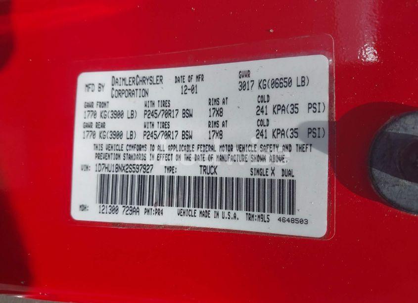 Photo 9 of 2002 Dodge Ram 1500 ST (VIN 1D7HU18NX2S597927)