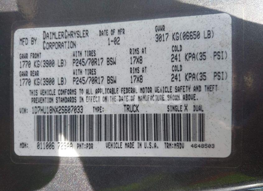 Photo 9 of 2002 Dodge Ram 1500 ST (VIN 1D7HU18NX2S607033)