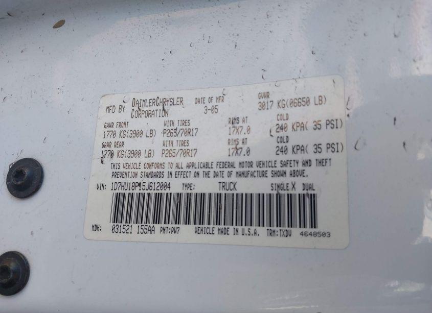 Photo 9 of 2005 Dodge Ram 1500 ST (VIN 1D7HU18P15J612004)