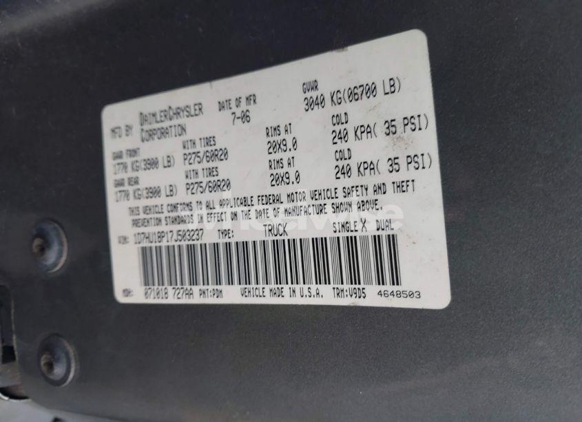 Photo 9 of 2007 Dodge Ram 1500 SLT/TRX4 OFF ROAD/SPORT (VIN 1D7HU18P17J503237)