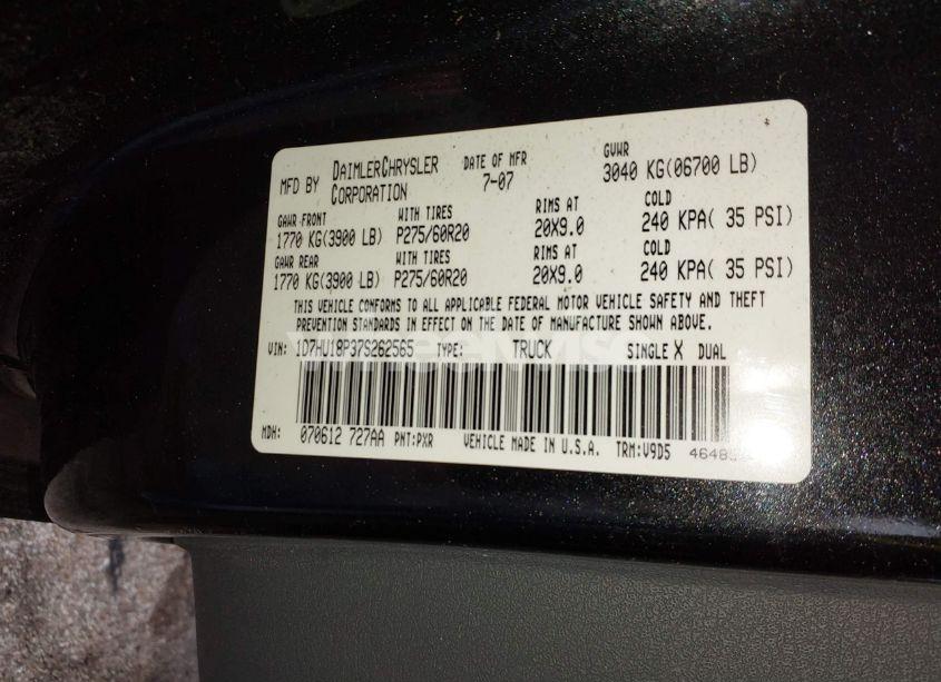 Photo 9 of 2007 Dodge Ram 1500 SLT/TRX4 OFF ROAD/SPORT (VIN 1D7HU18P37S262565)