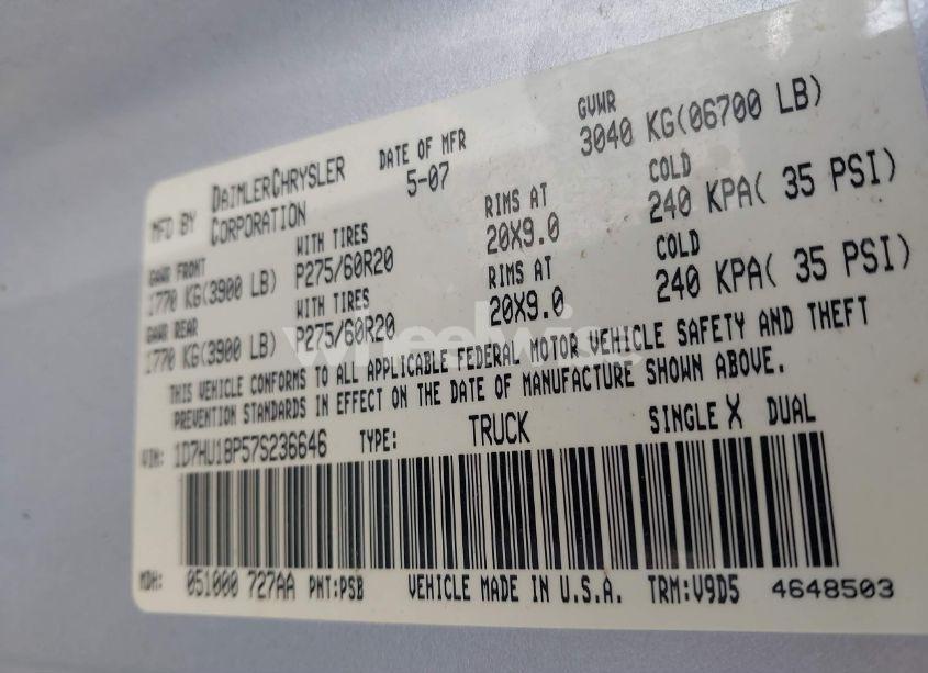 Photo 9 of 2007 Dodge Ram 1500 SLT/TRX4 OFF ROAD/SPORT (VIN 1D7HU18P57S236646)