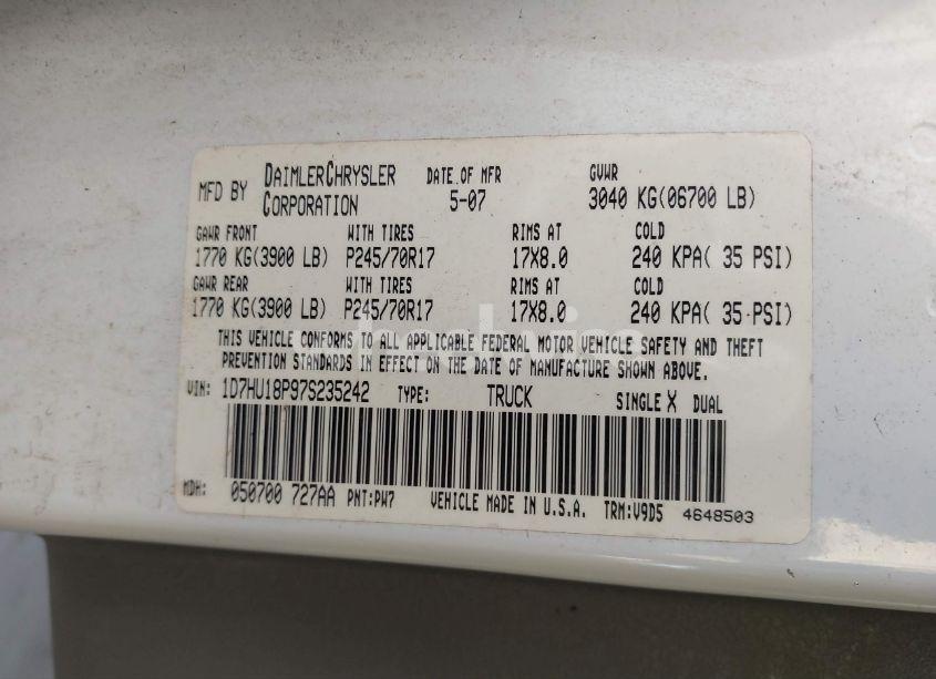 Photo 9 of 2007 Dodge Ram 1500 SLT/TRX4 OFF ROAD/SPORT (VIN 1D7HU18P97S235242)