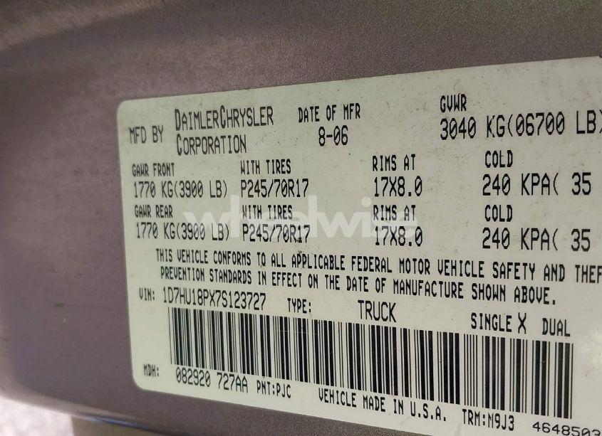 Photo 9 of 2007 Dodge Ram 1500 SLT/TRX4 OFF ROAD/SPORT (VIN 1D7HU18PX7S123727)