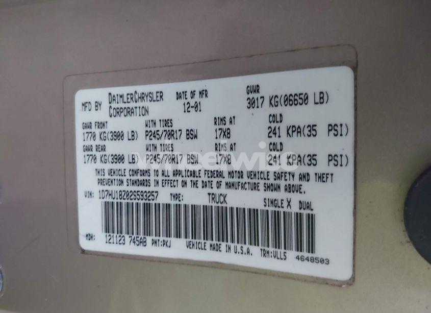 Photo 9 of 2002 Dodge Ram 1500 ST (VIN 1D7HU18Z02S593257)