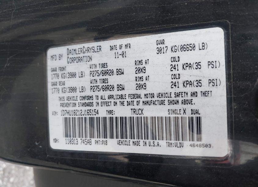 Photo 9 of 2002 Dodge Ram 1500 ST (VIN 1D7HU18Z12J165154)