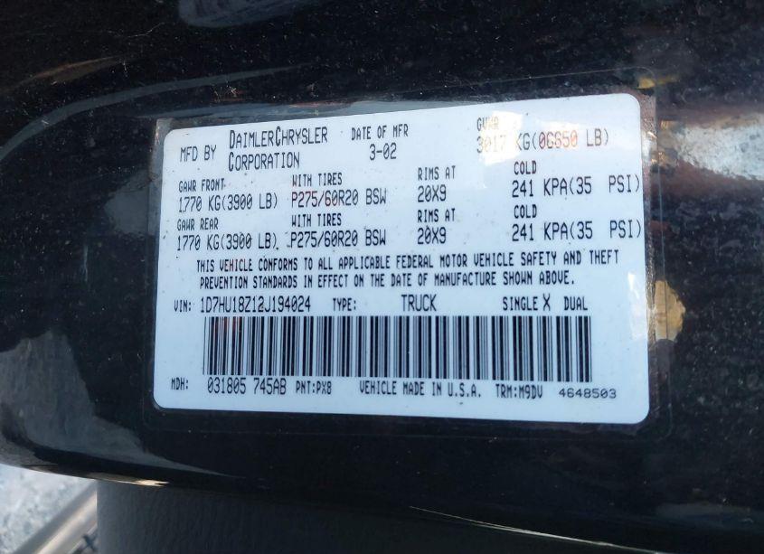 Photo 9 of 2002 Dodge Ram 1500 ST (VIN 1D7HU18Z12J194024)