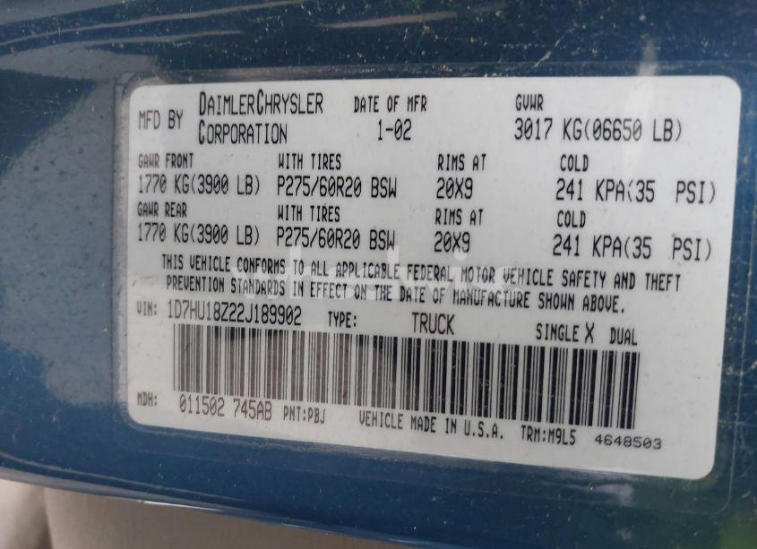 Photo 9 of 2002 Dodge Ram 1500 ST (VIN 1D7HU18Z22J189902)