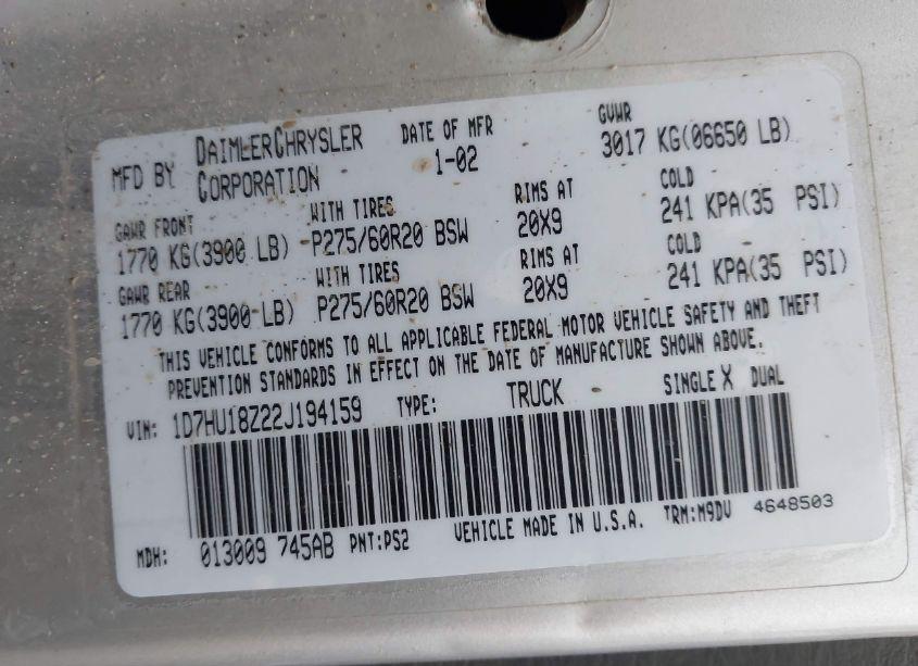 Photo 9 of 2002 Dodge Ram 1500 ST (VIN 1D7HU18Z22J194159)