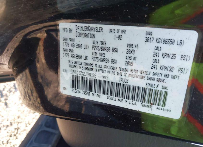 Photo 9 of 2002 Dodge Ram 1500 ST (VIN 1D7HU18Z42J194129)