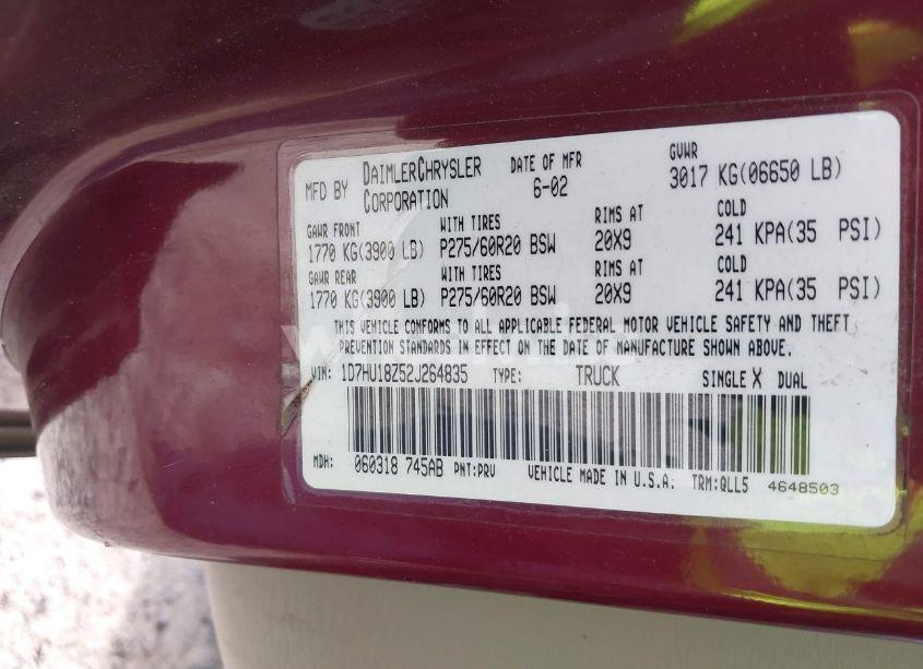 Photo 9 of 2002 Dodge Ram 1500 ST (VIN 1D7HU18Z52J264835)