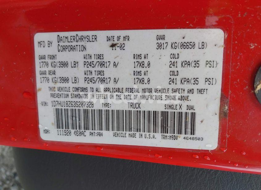 Photo 9 of 2003 Dodge Ram 1500 SLT/LARAMIE/ST (VIN 1D7HU18Z63S207328)