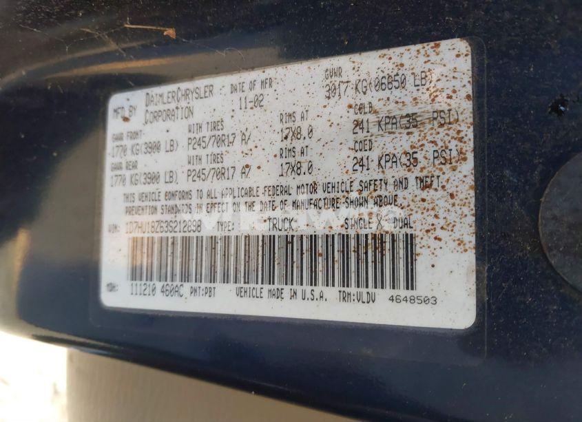 Photo 9 of 2003 Dodge Ram 1500 SLT/LARAMIE/ST (VIN 1D7HU18Z63S212898)