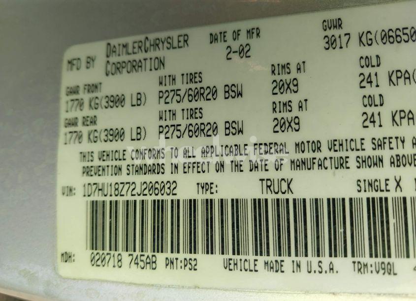 Photo 9 of 2002 Dodge Ram 1500 ST (VIN 1D7HU18Z72J206032)