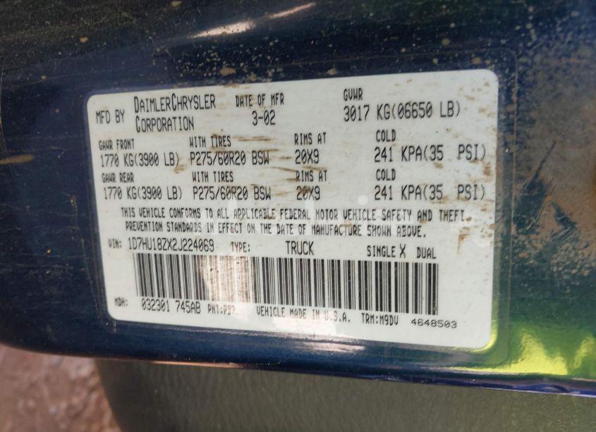 Photo 9 of 2002 Dodge Ram 1500 ST (VIN 1D7HU18ZX2J224069)