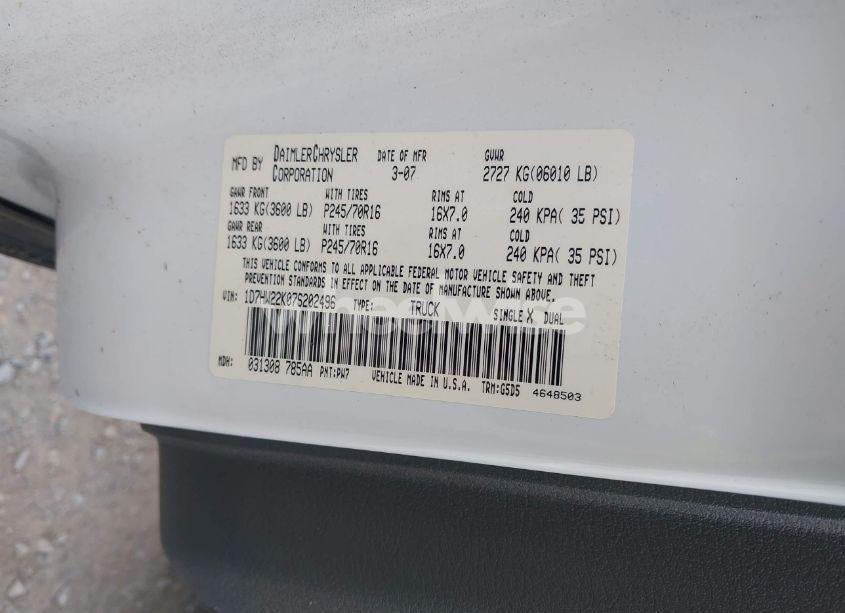 Photo 9 of 2007 Dodge Dakota ST (VIN 1D7HW22K07S202496)