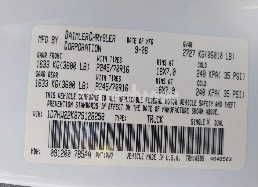 Photo 7 of 2007 Dodge Dakota ST (VIN 1D7HW22K87S128258)