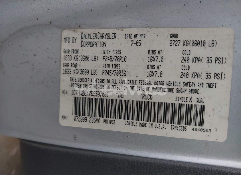 Photo 9 of 2006 Dodge Dakota ST (VIN 1D7HW28K76S507001)
