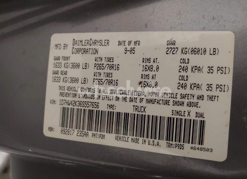 Photo 9 of 2006 Dodge Dakota SLT (VIN 1D7HW42K36S557656)