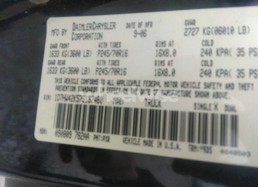 Photo 9 of 2007 Dodge Dakota SLT (VIN 1D7HW42K57S137480)