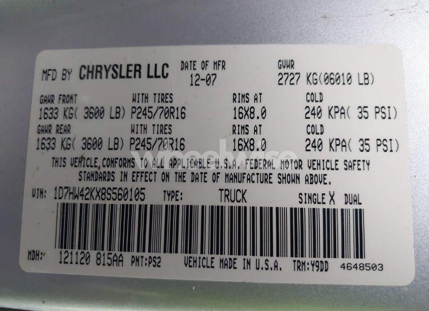 Photo 9 of 2008 Dodge Dakota SLT (VIN 1D7HW42KX8S560105)