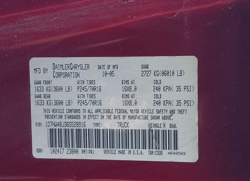 Photo 9 of 2006 Dodge Dakota SLT (VIN 1D7HW48J36S528916)