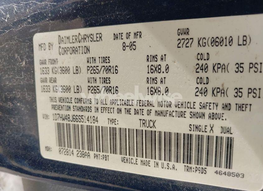 Photo 9 of 2006 Dodge Dakota SLT (VIN 1D7HW48J66S514184)