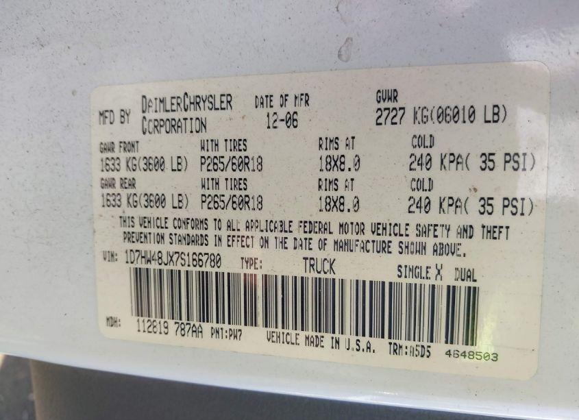 Photo 9 of 2007 Dodge Dakota SLT (VIN 1D7HW48JX7S166780)