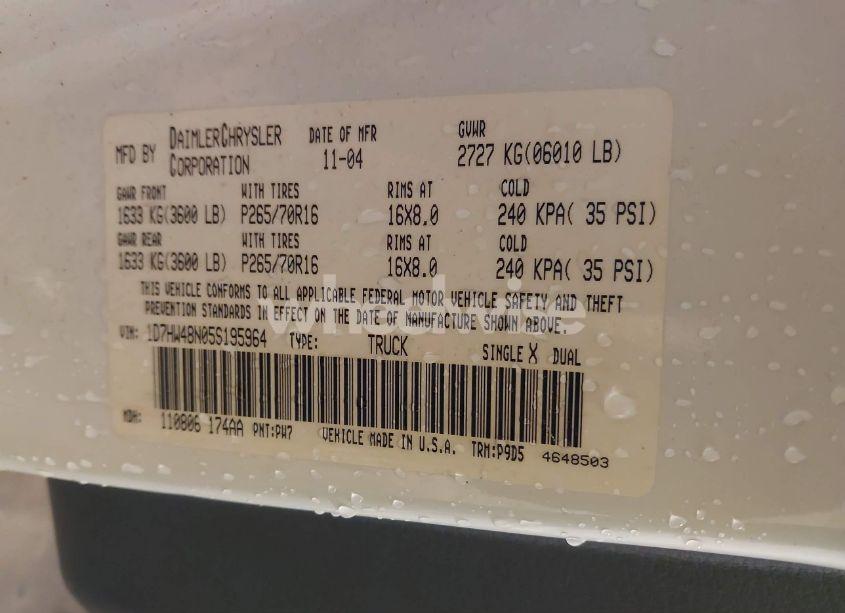 Photo 9 of 2005 Dodge Dakota SLT (VIN 1D7HW48N05S195964)