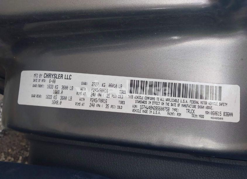 Photo 9 of 2008 Dodge Dakota SLT (VIN 1D7HW48N28S600758)