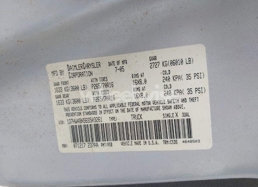 Photo 9 of 2006 Dodge Dakota QUAD SLT (VIN 1D7HW48N56S503261)