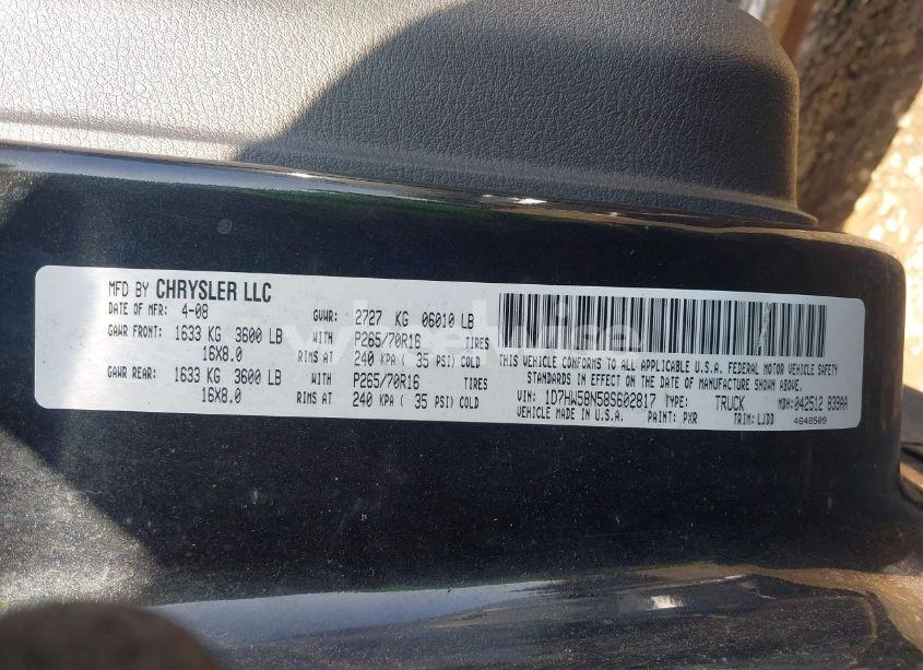 Photo 9 of 2008 Dodge Dakota LARAMIE (VIN 1D7HW58N58S602817)