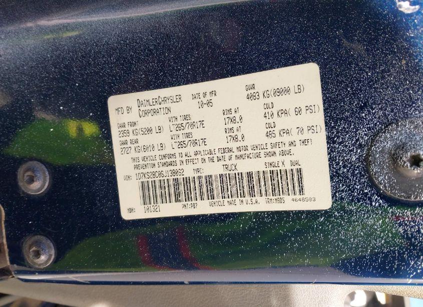 Photo 9 of 2006 Dodge Ram 2500 SLT/TRX4 OFF ROAD/SPORT/POWER WAGON (VIN 1D7KS28C06J138062)