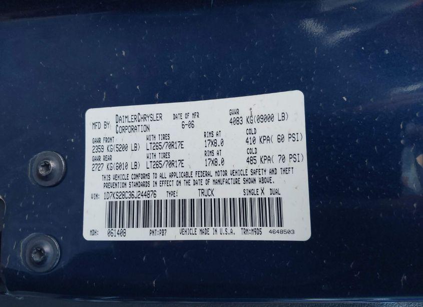 Photo 9 of 2006 Dodge Ram 2500 SLT/TRX4 OFF ROAD/SPORT/POWER WAGON (VIN 1D7KS28C36J244876)