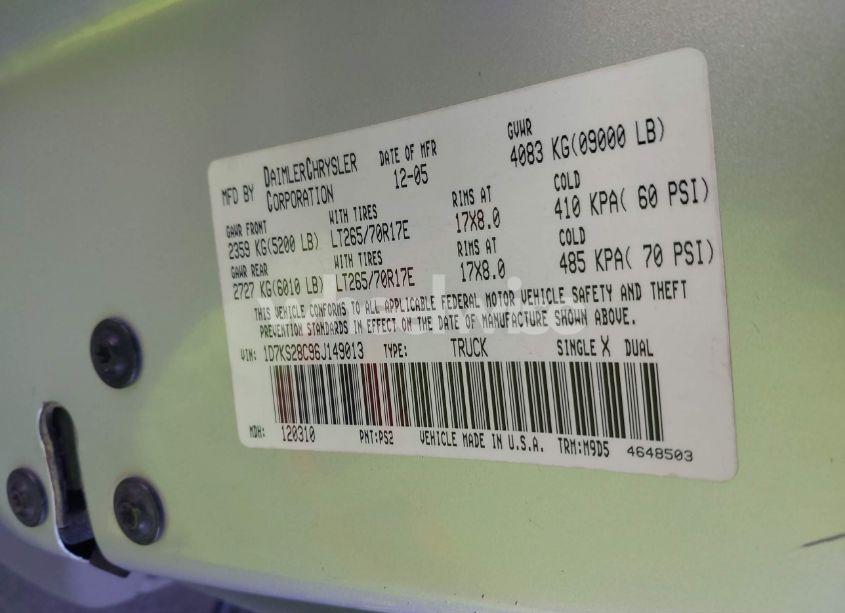 Photo 9 of 2006 Dodge Ram 2500 SLT/TRX4 OFF ROAD/SPORT/POWER WAGON (VIN 1D7KS28C96J149013)