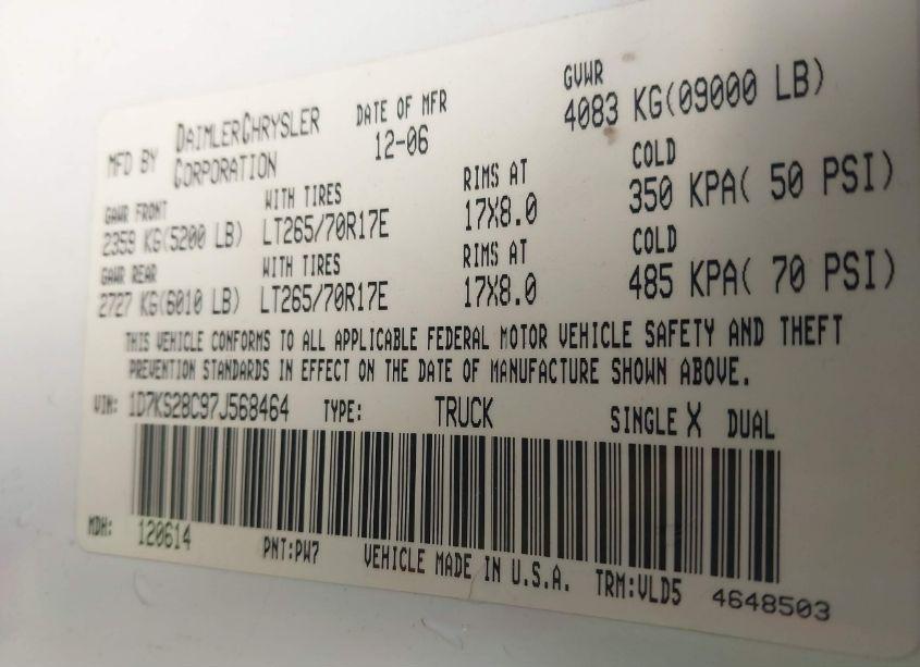 Photo 9 of 2007 Dodge Ram 2500 LARAMIE (VIN 1D7KS28C97J568464)