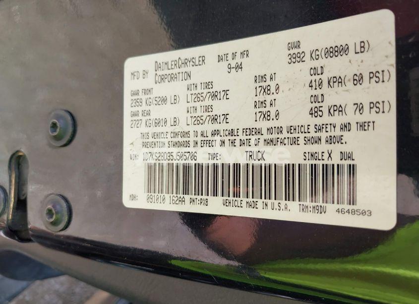 Photo 9 of 2005 Dodge Ram 2500 SLT/LARAMIE (VIN 1D7KS28D35J505706)