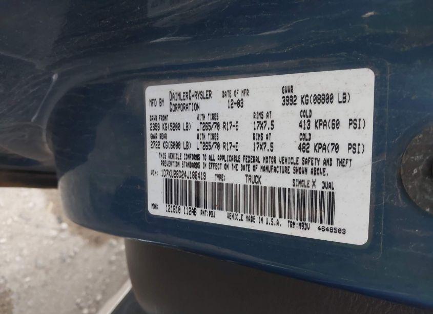 Photo 9 of 2004 Dodge Ram 2500 SLT/LARAMIE (VIN 1D7KU28D24J186419)