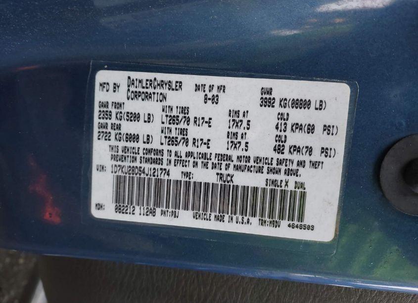 Photo 9 of 2004 Dodge Ram 2500 SLT/LARAMIE (VIN 1D7KU28D54J121774)