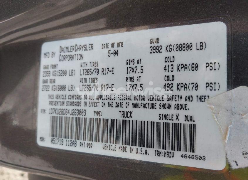 Photo 9 of 2004 Dodge Ram 2500 SLT/LARAMIE (VIN 1D7KU28D64J263003)