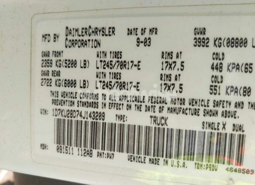 Photo 9 of 2004 Dodge Ram 2500 ST (VIN 1D7KU28D74J143209)