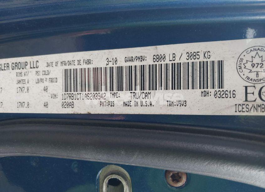 Photo 9 of 2010 Dodge Ram 1500 SLT/SPORT/TRX (VIN 1D7RB1CT1AS203942)