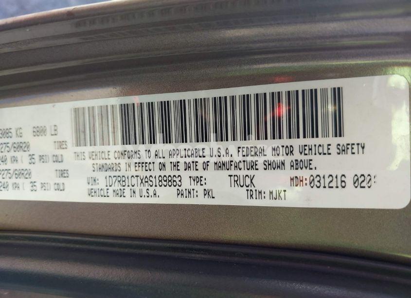 Photo 9 of 2010 Dodge Ram 1500 SLT/SPORT/TRX (VIN 1D7RB1CTXAS189863)