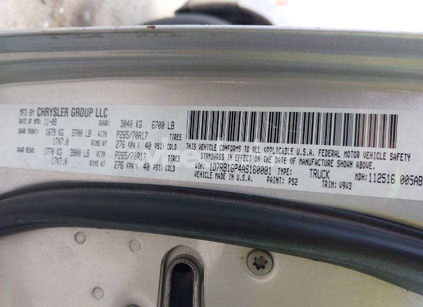 Photo 9 of 2010 Dodge Ram 1500 SLT/SPORT/TRX (VIN 1D7RB1GP4AS160081)