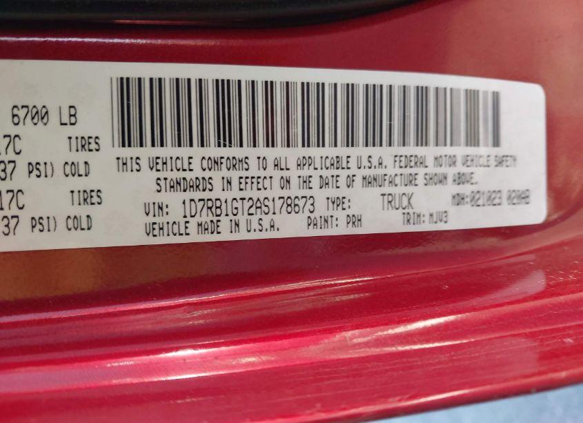 Photo 9 of 2010 Dodge Ram 1500 SLT/SPORT/TRX (VIN 1D7RB1GT2AS178673)