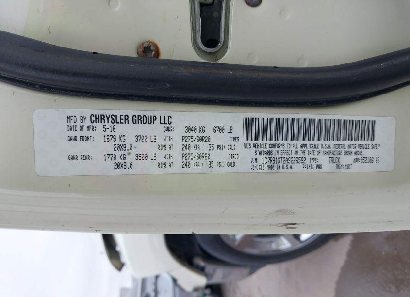 Photo 9 of 2010 Dodge Ram 1500 SLT/SPORT/TRX (VIN 1D7RB1GT2AS226592)