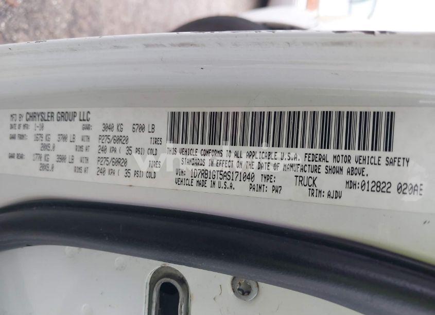 Photo 9 of 2010 Dodge Ram 1500 SLT/SPORT/TRX (VIN 1D7RB1GT5AS171040)